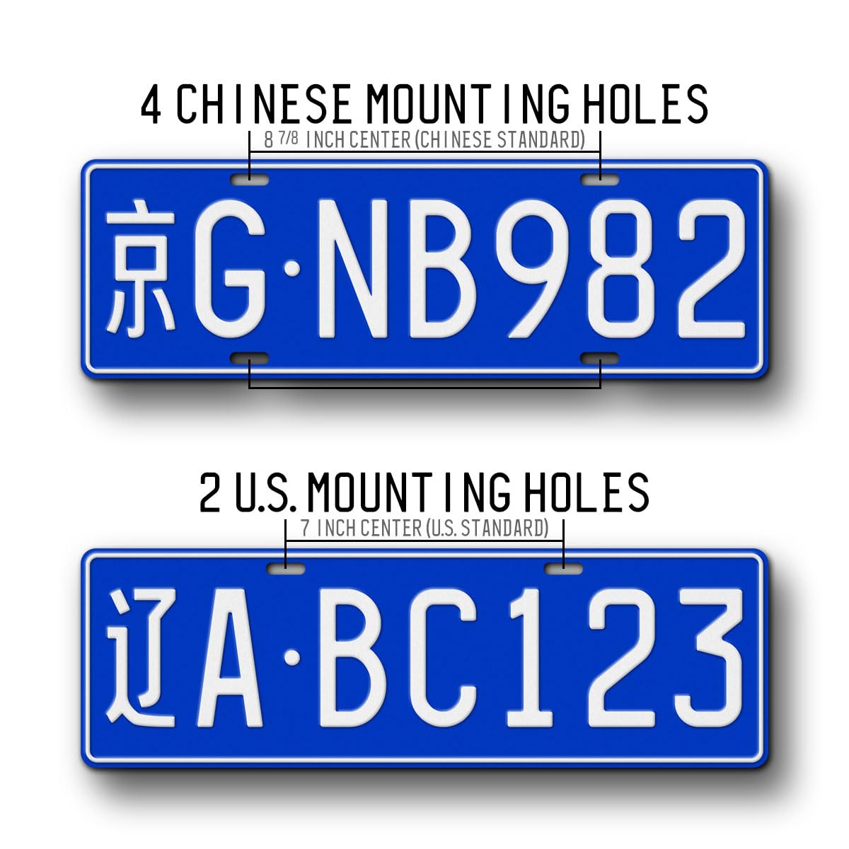 Personalized Chinese Flat Novelty License Plate, Fullsized Custom Text Blue China Replica Auto Tag, Any Text, 140mm x 440mm Chinese Registration Plate