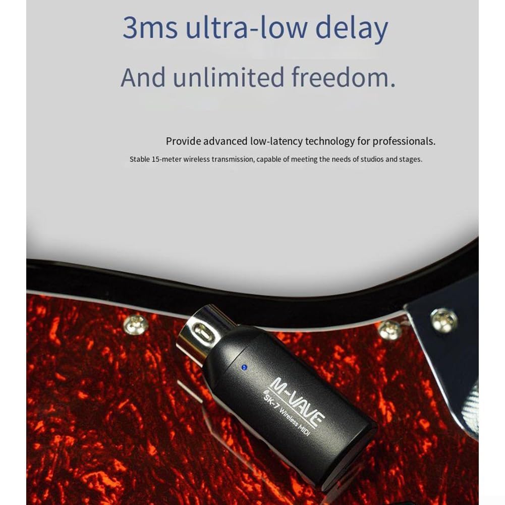 M-VAVE-SK7 5-pin Wireless MIDI-Adapter, Bluetooth-5.0 DIN5-MIDI In/Out Interface For Keyboards/Synths/Controllers,Ultra-Low Latency,Automatic Pairing-MIDI