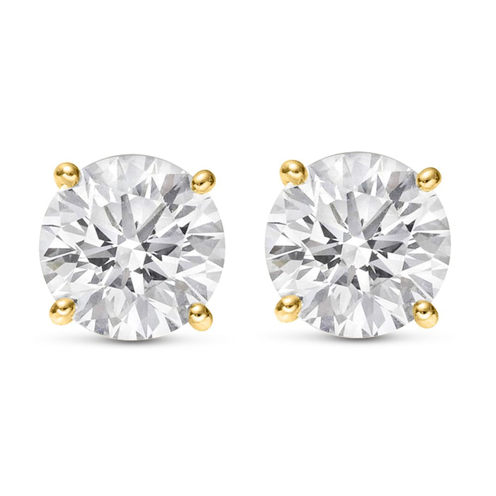 14K Yellow Gold 1.0 Carat Round Shape LAB GROWN Diamond IGI Certified Stud Earrings for women 4 Prong Push Back (E/F Color VS2/SI1 CLARITY)