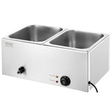 VEVOR 110V 2-Pan Commercial Food Warmer 1200W Electric Steam Table 15cm/6inch Deep Stainless Steel Bain Marie 24 Quart for Buffet Catering, Silver