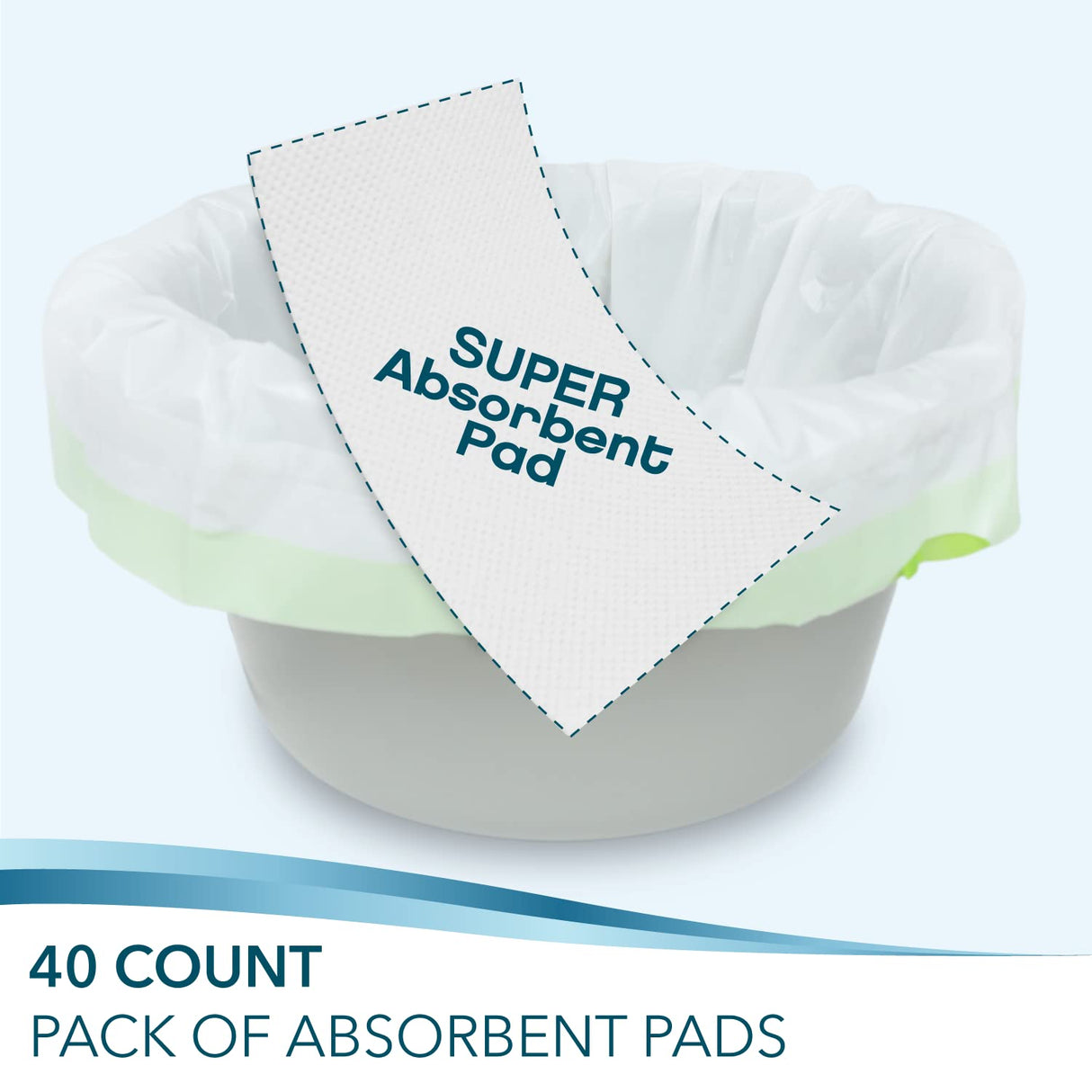 TidyCare Bedside Commode Absorbent Pads for Portable Toilet Chair Bucket and Bedpan | Value Pack of 40 Disposable Commode Pads for Adults in Medical Care | Universal Fit