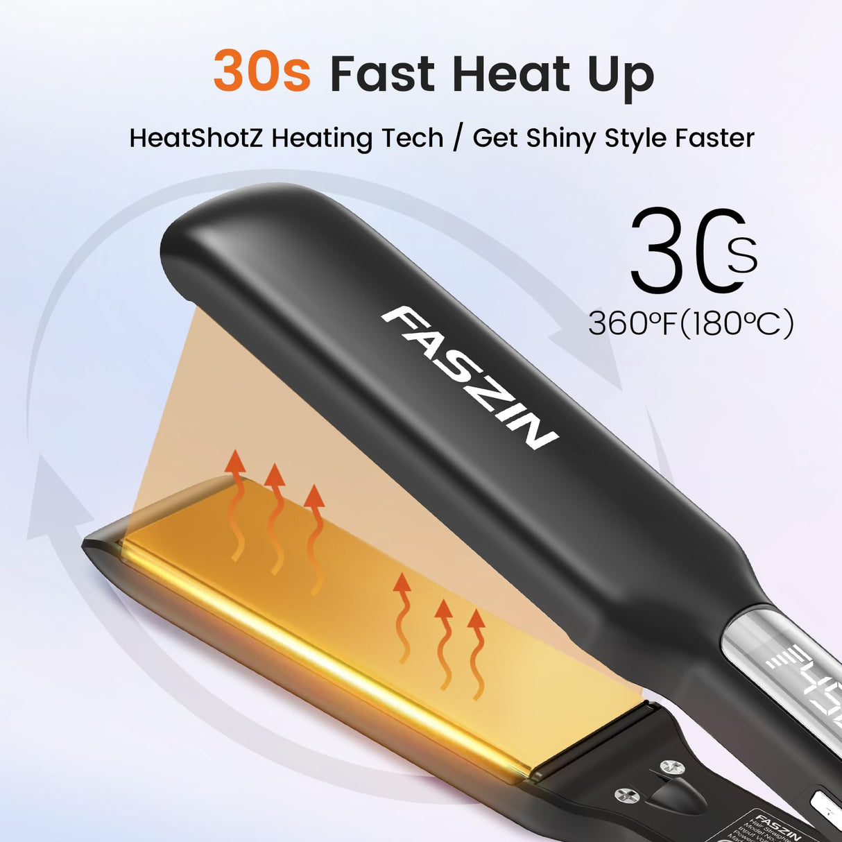 Faszin Professional Hair Straightener, 1.65inch Wide-Plate, Titanium Negative Ion Flat Iron, 30s Rapid Heating, LED Temp Display, Wide Voltage & 10 Adjustable Temp Levels (260-450℉) - Black