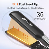 Faszin Professional Hair Straightener, 1.65inch Wide-Plate, Titanium Negative Ion Flat Iron, 30s Rapid Heating, LED Temp Display, Wide Voltage & 10 Adjustable Temp Levels (260-450℉) - Black