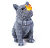 Scoomor Solar French Bulldog Garden Statue with Butterfly, Outdoor Frenchie Sculpture Decor for Patio, Yard & Lawn, Unique French Bulldog Gifts & Dog Memorial Statue,10 Inch, Resin (Grey Stone)