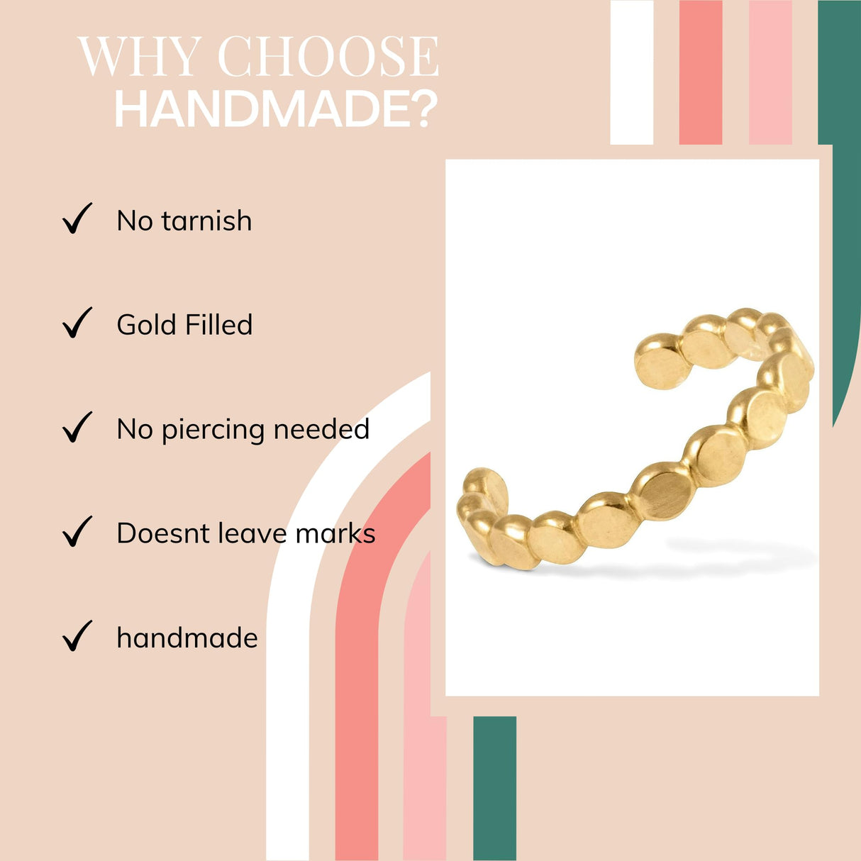 Nova Gold Filled Ear Cuff | Adjustable Ear Cuff | Non Pierced | 10mm | Handmade | 14K Gold | Cartilage Piercing | Smooth Design