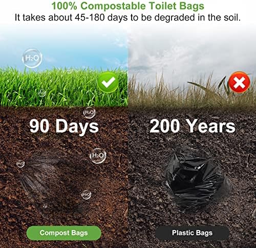 100 Portable Toilet Bags, Drawstring Biodegradable Camping Potty Bags 8 Gallon Waste Bags for 5-8 Gallon Bucket Toilet Adults Outdoor Camping Car