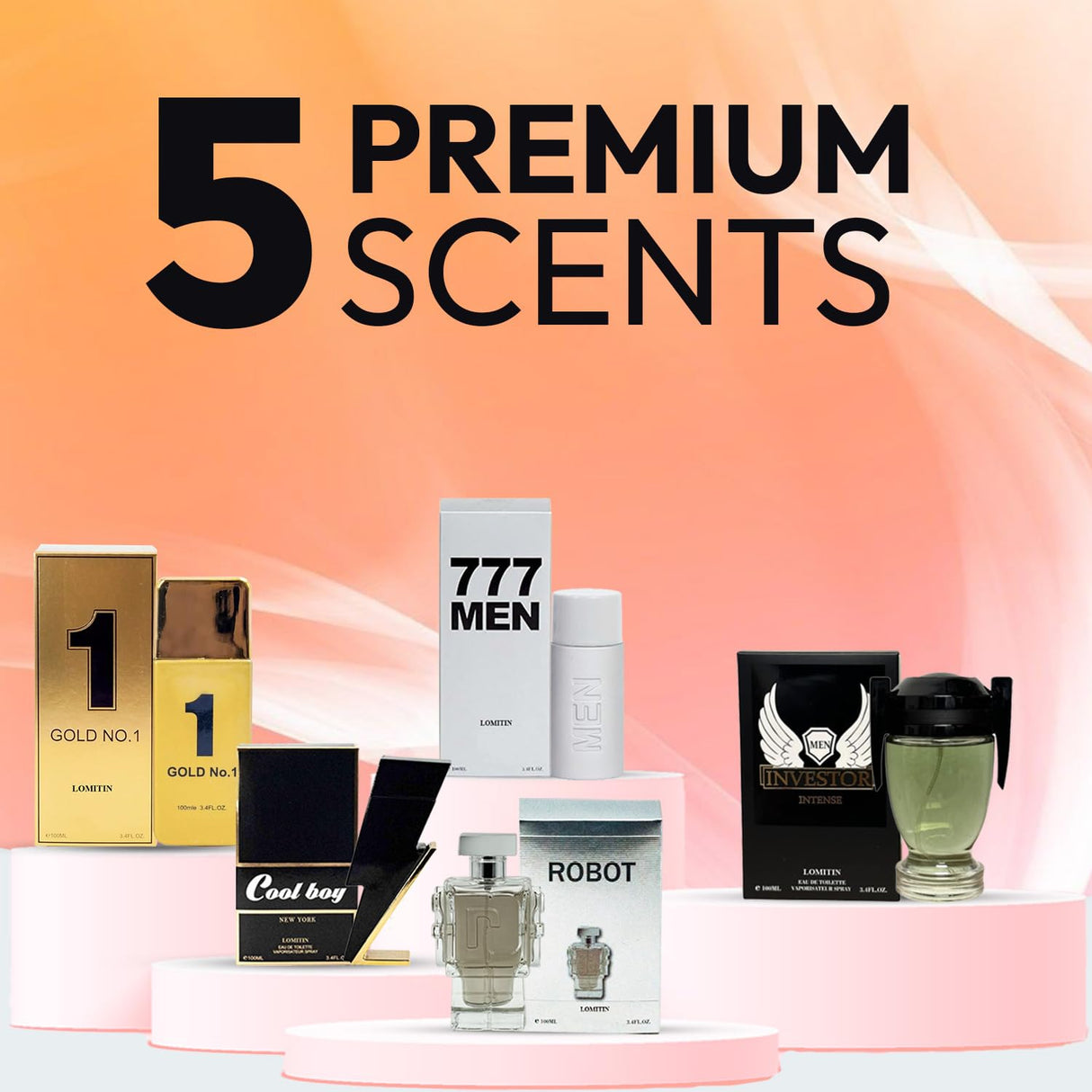 Cologne for Men (3.4oz/100ml x 5Pcs), Eau de toilette, Aromatic, Floral, Spicy, Citrus, Oriental, Masculine & Woody Notes - Individually Boxed Pack of 5pcs