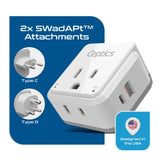 Ceptics India, Maldives Power Plug Adapter Travel Set, 20W PD & QC, Safe Dual USB & USB-C 3.1A - 2 USA Outlet - Compact - Use In Pakistan, Nepal, Bangladesh Includes Type D, Type C SWadAPt Attachments