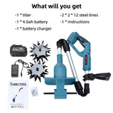 SHINTYOOL 21v Cordless Tiller Cultivator with 4.0 Ah Battery and Charger