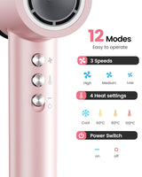 Dekuri Hair Dryer, 110,000 RPM High-Speed Fast Drying Blow Dryer, 200 Million Ionic Lightweight Hairdryer with Diffuser, Magnetic Nozzle, 4 Temps & 3 Speeds, Low Noise for Women & Men (Pink)
