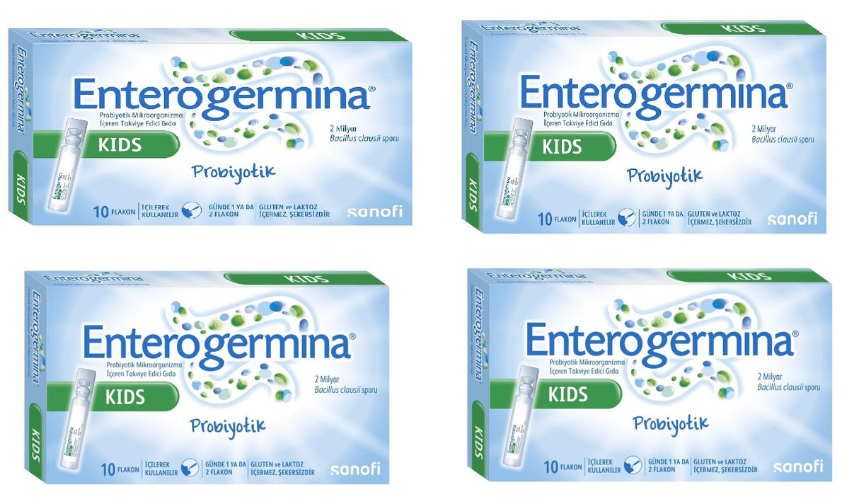 4 Pack Enterogermina KIDS (10 VIALS) Bacillus Clausii Probiotic 2 Billion CFU/5mL for Kids
