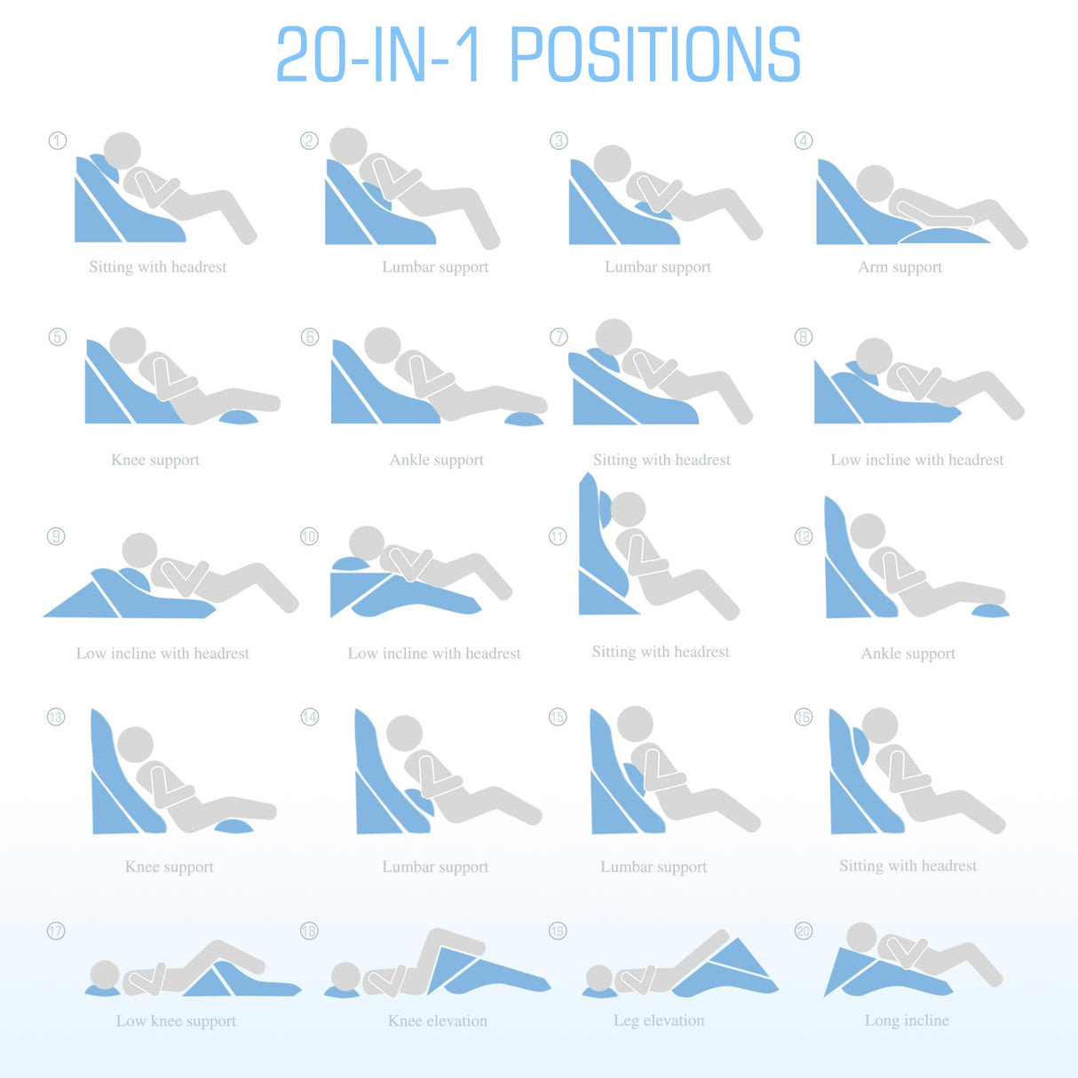 Foamalusion 3PCS Bed Wedge Pillow for Sleeping, 20-in-1 Adjustable Memory Foam Wedge Pillow for Back Leg Pain Relief, 23" Wide Wedge Pillow for After Surgery, Acid Reflux, Snoring, Back Pain