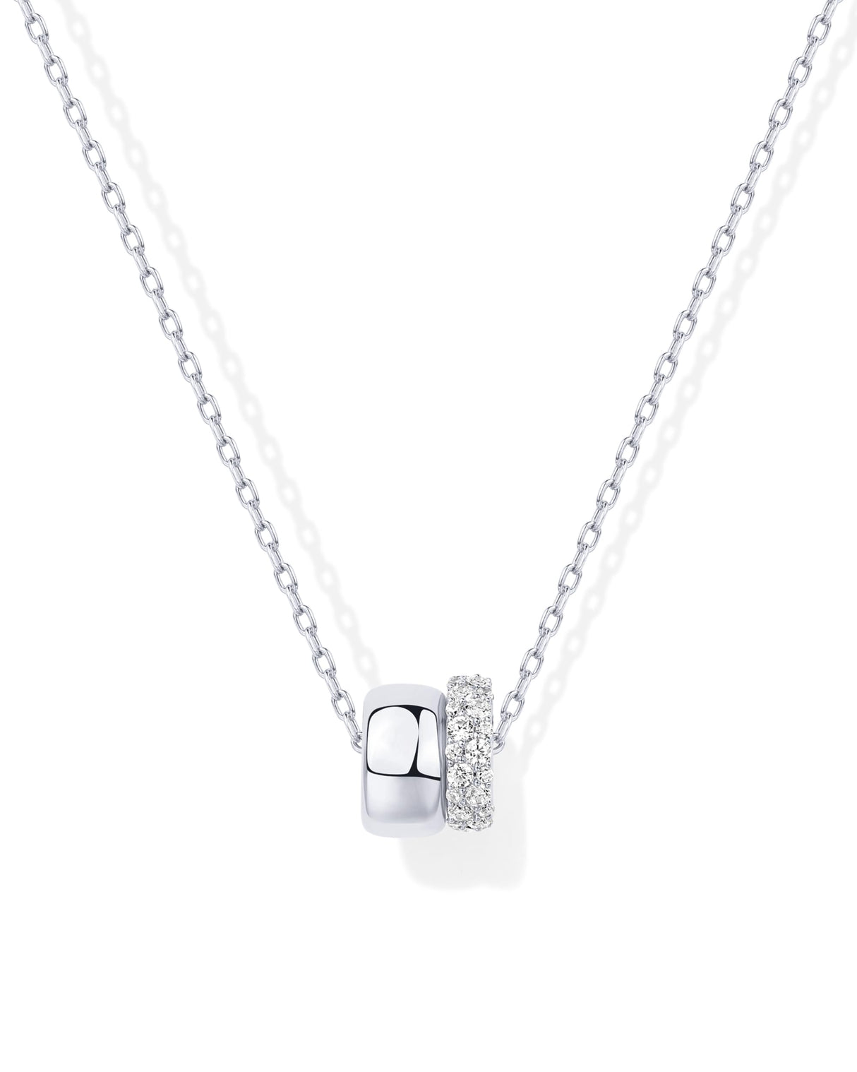 PAVOI Rondelle CZ Dainty Pendant Necklace for Women, White Gold, W