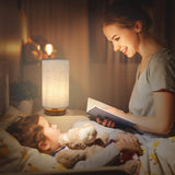 6.3in Bedside Table Lamp for Bedroom, Minimalist Nightstand Lamp with Round Fabric Linen Shade,Study Reading Desk Lamp for Kids Room, Night Table Lamp for Living Room, College Dorm, Home, Office