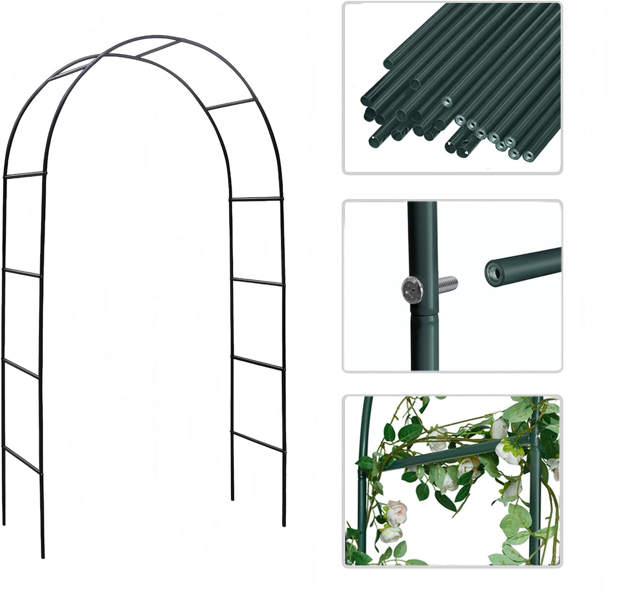Garden Arch, Outdoor Flower Garden Arch Trellis, Sturdy Steel Arbor for Climbing Plants, Wedding Decoration, 7'8" H x 4'5" W, Dark Green