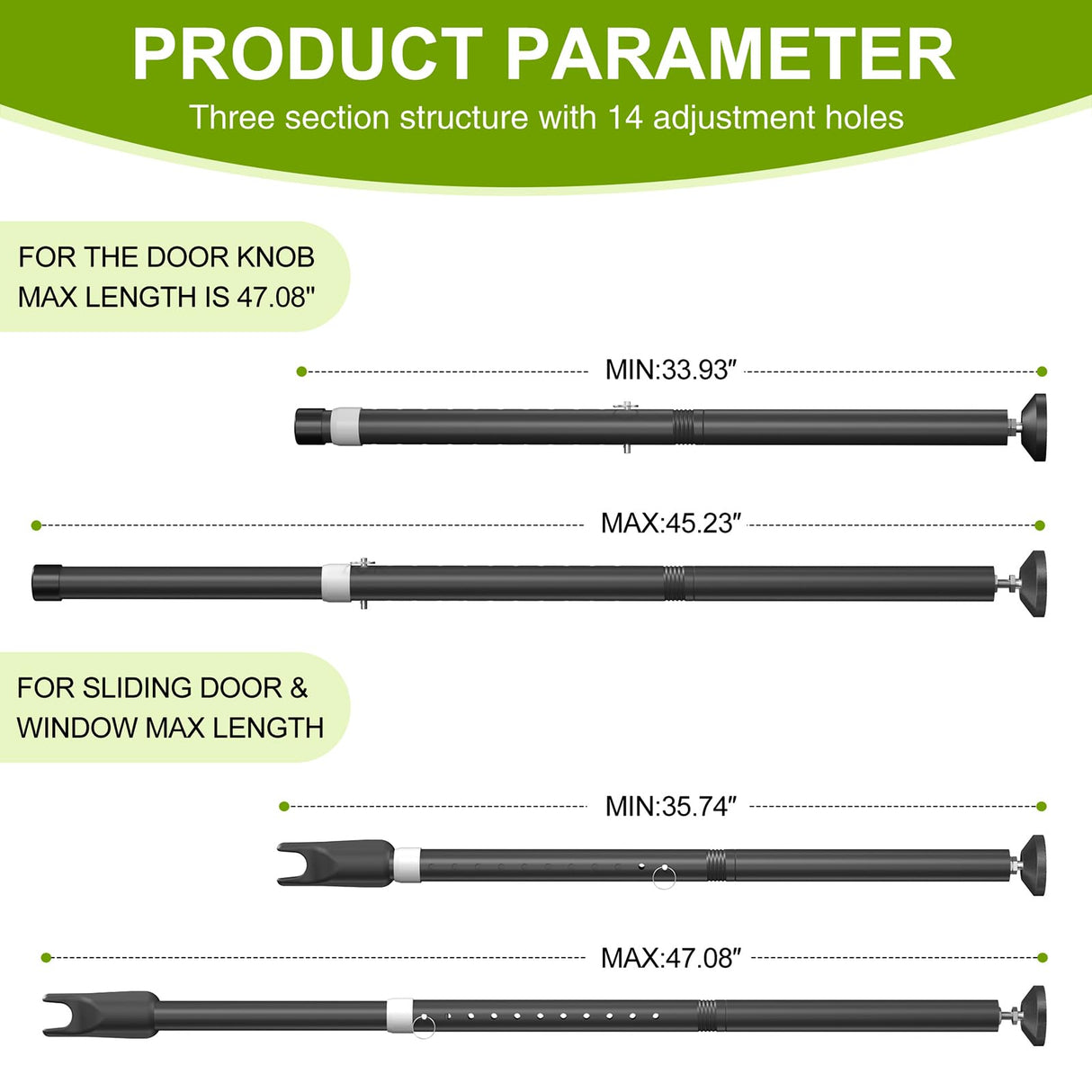 Sliding Glass Door Security Bar, Patio Door Barricade Security Bar, Apartment BarSliding Door Security Bar, Door Jammer, Black, 1 Pack