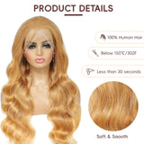 Honey Blonde Wig Human Hair 200% Density 13x4 Blonde Wig Human Hair Body Wave Lace Front Wigs Human Hair Pre Plucked Colored 27# Lace Frontal Wigs 24 Inch