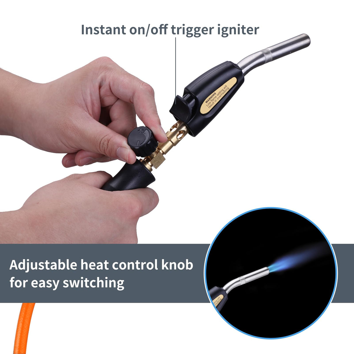 TAUSOM Propane Torch Hose Kit, Mapp Gas Torch Heat 3600℉ Map Gas Torch Kit Trigger Start & Heat Adjustment, Soldering Welding Torch Fuel by MAPP, Map/Pro,Propane(Includes Cylinder Clip)