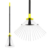 Byhargen Adjustable Metal Leaf Rake, Heavy Duty Garden Rake with Wide & Narrow Modes, Rustproof Steel Head, Adjustable Handle for Lawn Care, Yard Clean Up, and Mulch Spreading