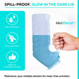 MedVance- Urinals for Men 1000ml with Glow in The Dark Spill Proof Pop Cap Lid, Plastic Pee Bottles for Men, Male Urinals, Pee Container Men, Portable Urinal for Car, Elderly & Incontinence (8 Pack)