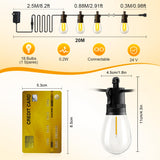 TBOSW Outdoor String Lights Patio LED Light Outside - 20M 18+1 S14 LED with Remote Control 65ft Porch Lighting IP65 Waterproof