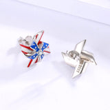 Silver USA American Flag Earrings - Patriotic Star Ears Stud Fourth of July Windmills Independence Day Hoop Jewelry Gift for Women Veterans