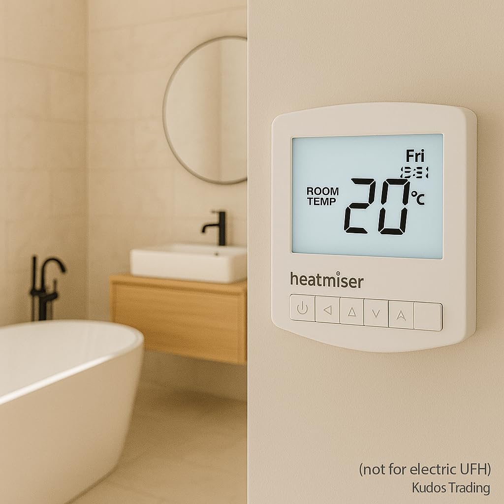 Kudos-Trading - Heatmiser Slimline V4 Programmable Room Thermostat for Water Underfloor Heating and Central Heating System Not Electric Ufh, Built In & Remote Air Sensing 3amp Mains Powered.