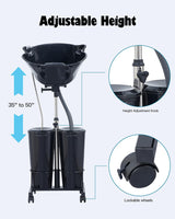 Electric Portable Shampoo Bowl Hair Washing Station, Hair Washing Tray for Sink at Home, Portable Salon Sink Wash Basin for Hairstylist (Black, with 2 Bucket)