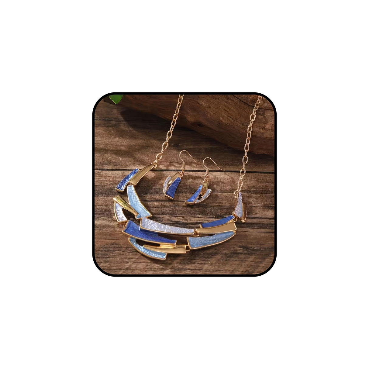 JWIGP Boho Geometric Statement Jewelry Set for Women, Blue Enamel Chunky Gold Necklace Earrings Retro Vintage Layered Chunky Collar Fashion Jewelry Gifts (Blue set)