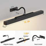 Craftersmark Dimmable Cordless Picture Light for Wall 16in, 5000mAh Rechargeable Battery Wall Sconce Art Light, CRI 95+ 350LM Wall Light for Gallery Artwork, Paintings, Photo,Portraits - Black