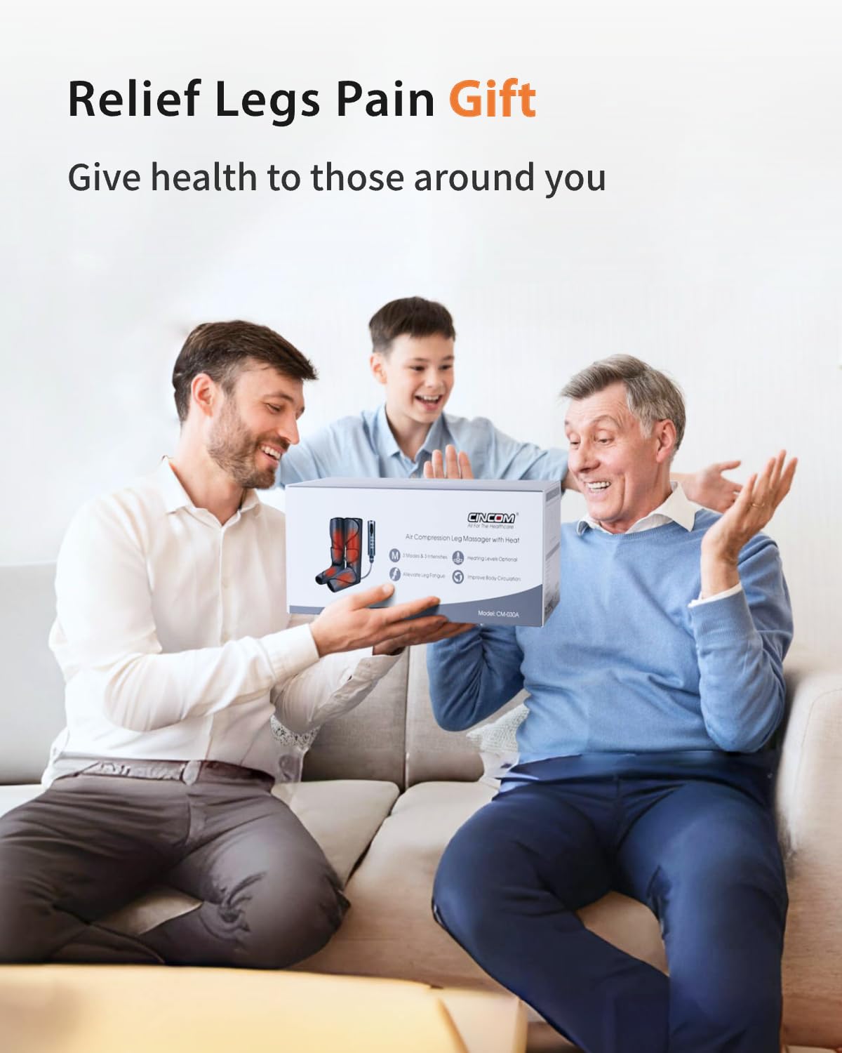 CINCOM Leg Massager with Heat and Compression, Legs Massage for Circulation and Pain Relief FSA HSA, Heating Calf Leg Air Compression Massager Help with Relief Edema RLS