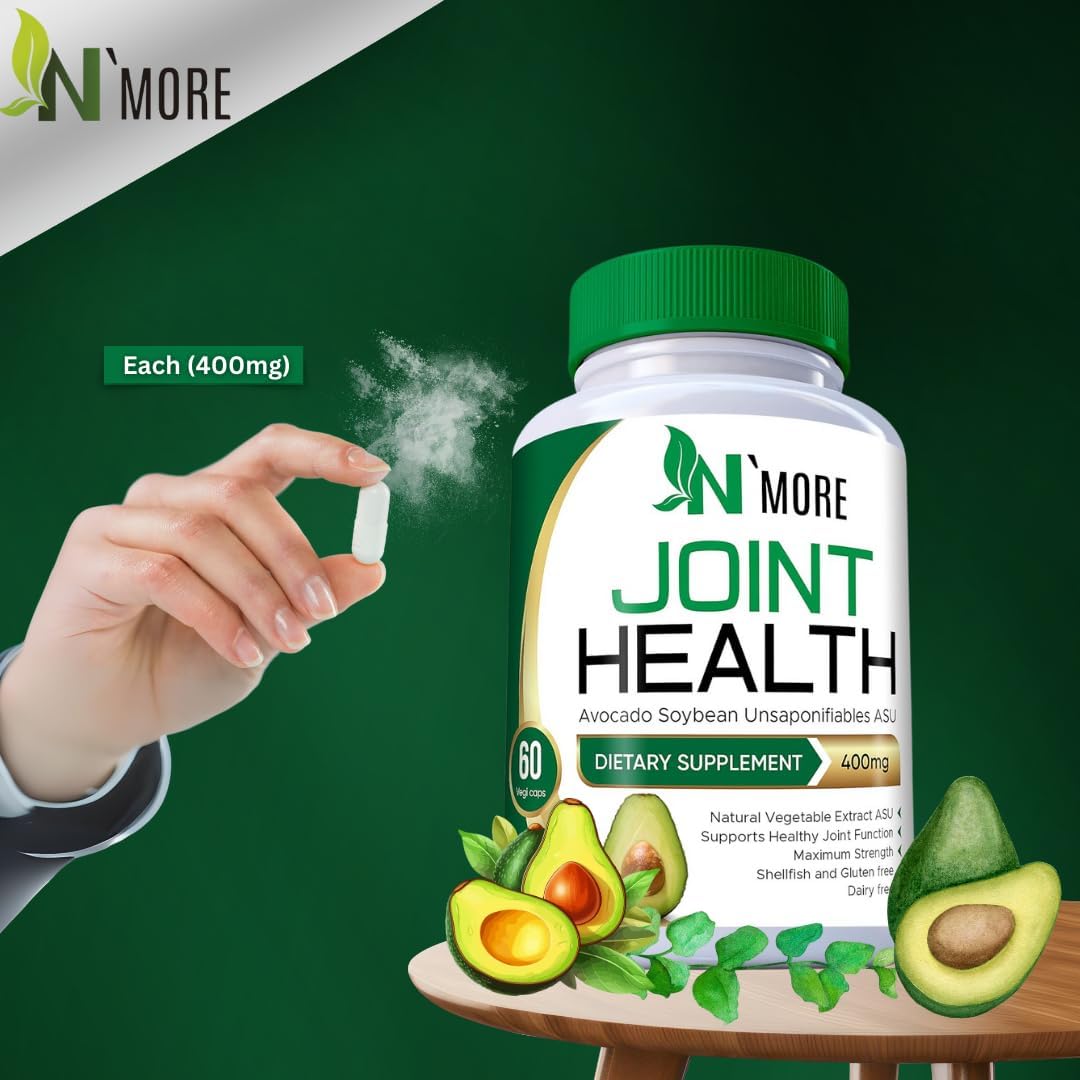 N'More Avocado Soybean Unsaponifiables Joint Health Supplement 400 mg, Non-GMO, Dairy, Gluten & Shellfish Free, 60 Day Supply, One Capsule Per Day