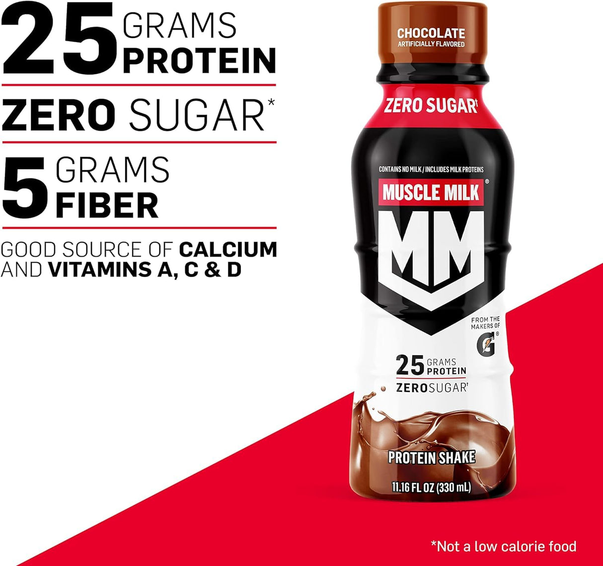 Muscle Milk Genuine Protein Shake, Cookies and Creme, 11.16 Fl Oz Bottle, 12 Pack, 25g Protein, Zero Sugar, Calcium, Vitamins A, C & D, 4g Fiber, Energizing Snack, Workout Recovery, Packaging May Vary