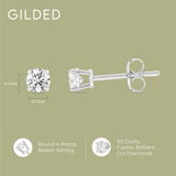 Gilded 1/4 ct. T.W. Round Lab Diamond Stud Earrings for Women | 925 Sterling Silver Studs | Hypoallergenic Fine Jewelry | 4-Prong Basket, Push Back Nut | SI1 Clarity, F Color, Round Cut