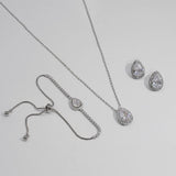 UDYLGOON Teardrop Cubic Zirconia Jewelry Set Necklace Earrings Bracelet Bridal Wedding Jewelry for Women Bridesmaid Prom Party (3 Set - White Gold Plated)