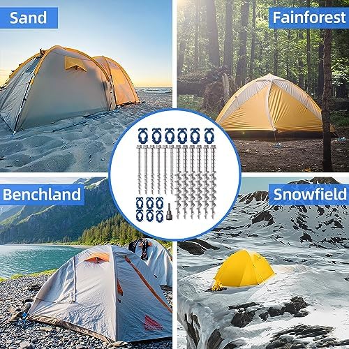 ‎Homeon Wheels Camping Ground Anchors Aluminum Screw Heavy Duty Metal Non-Rust Cast Tent Anchors in Kit for Securing Animals,Tents, Canopies, Sheds, Car Ports, Swing Sets Outdoors Beach（Blue）