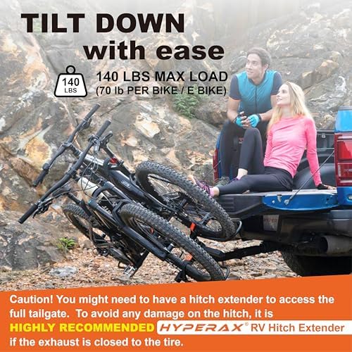 HYPERAX Volt 2 - E Bike Hitch Mounted Platform Style 2 Bikes Carrier for Car, SUV, Trucks, Sedan, Tilting e-Bike Rack for Hitch Fits Up to 2 X 70 lbs Bike with Up to 5" TIRE - NO RV USE!