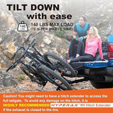 HYPERAX Volt 2 - E Bike Hitch Mounted Platform Style 2 Bikes Carrier for Car, SUV, Trucks, Sedan, Tilting e-Bike Rack for Hitch Fits Up to 2 X 70 lbs Bike with Up to 5" TIRE - NO RV USE!