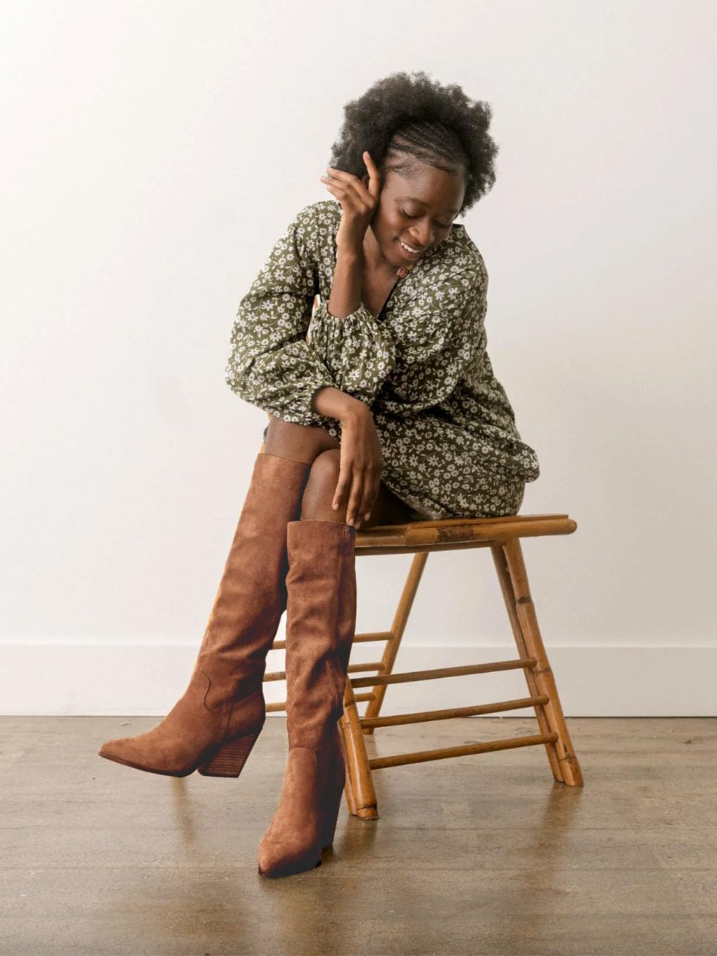 MeiLuSi Fall Boots for Women 2025, Knee High Tall Suede Boots Brown Slouchy Shoes Fashion Long Christmas Shoes Chunky High Heel Size 8 tan