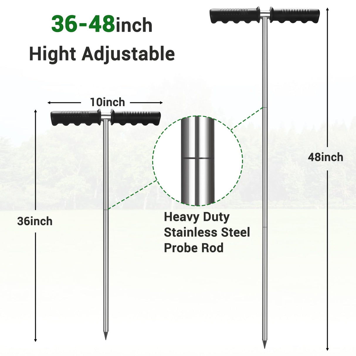 Soil Probe Rod,32"-48" Septic Tank Probe Rod,Beseetop Pipe Probe Made of Stainless Steel with Insulated T Handle Heavy Duty Perfect for Locating Septic Tank Underground Pipe Gravel Gopher Runs