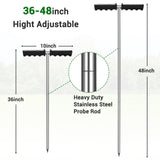 Soil Probe Rod,32"-48" Septic Tank Probe Rod,Beseetop Pipe Probe Made of Stainless Steel with Insulated T Handle Heavy Duty Perfect for Locating Septic Tank Underground Pipe Gravel Gopher Runs
