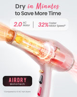 Dekuri Professional Ionic Hair Dryer AC Motor Fast Drying Salon Blow Dryer with Diffuser, Comb, Nozzle, Concentrator, for Curly and Straight Hair, 2 Speed & 3 Heat Setting, Cool Button, Pink