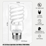 Barfelty E26 CFL Light Bulbs 13Watt, T2 Spiral Soft White 2700K 900lm E26 Medium Base Compact Fluorescent Light Bulbs, UL Approved, 120v 60Hz, Self Ballasted CFL Bulbs (60Watt Equivalent), Pack of 4