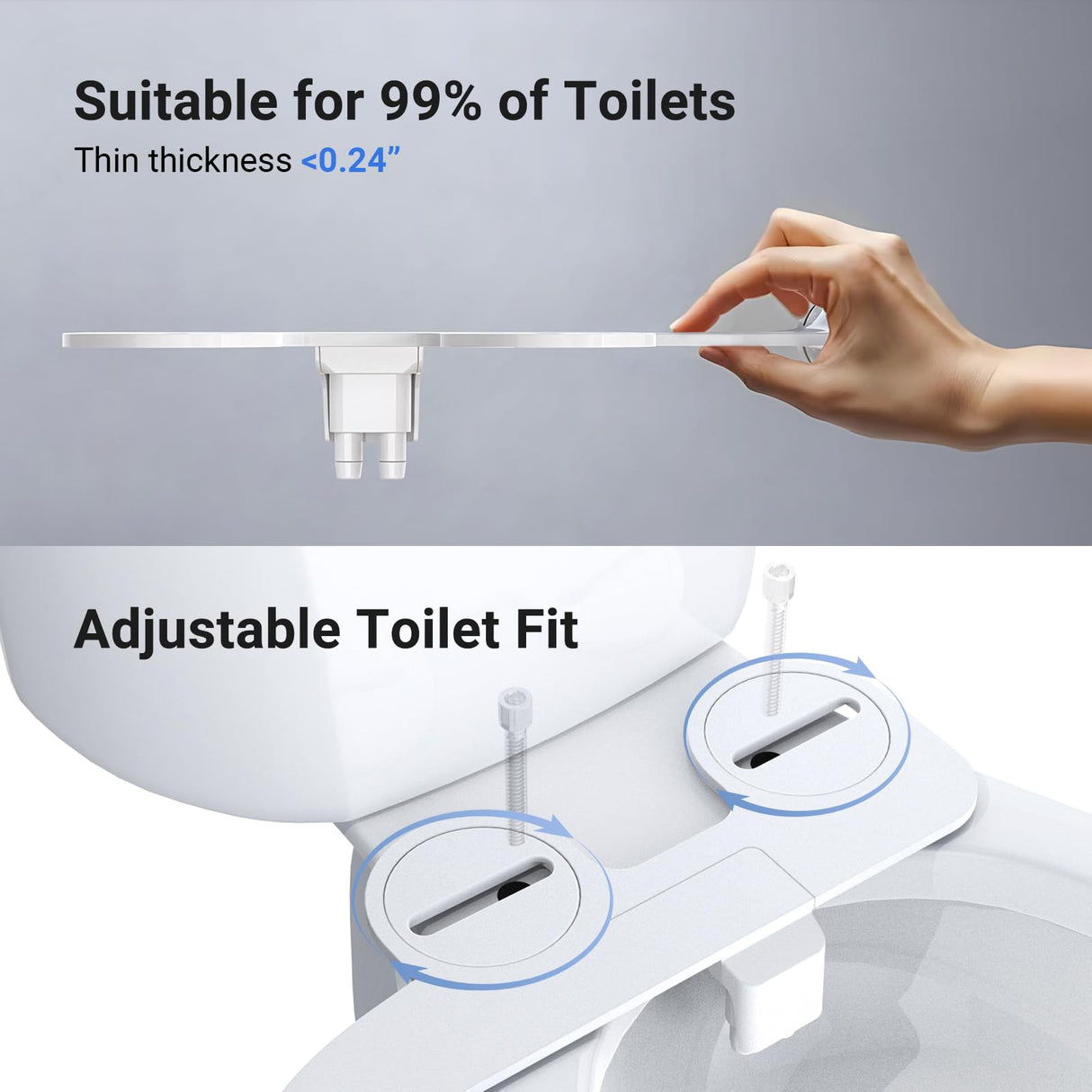 WATERLACE Bidet Attachment for Toilet Seat Sprayer - Non Electric Dual Nozzle with Cold Water - Self Cleaning Toilets Bathroom Spray for Butt Wash - Easy Slim Adjustable Pressure Control Rv Bidets
