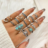BVGA 40 Pcs Vintage Turquoise Rings for Women Bohemian Silver Oval Gemstone Western Rings Boho Joint Knuckle Midi Stacking Ring Set Gifts