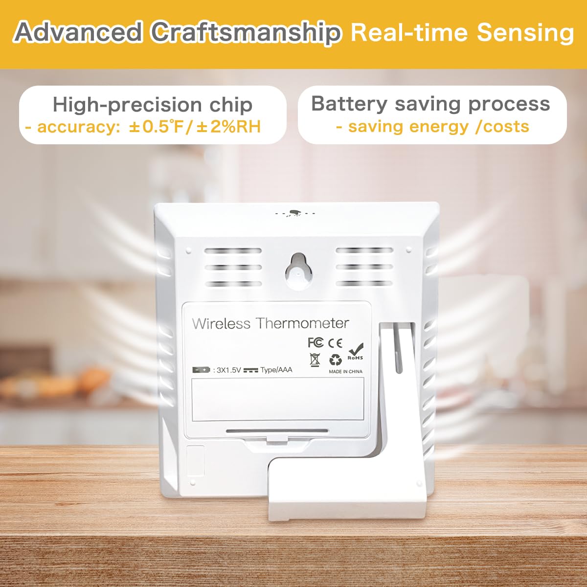 KIDLEDUCT Indoor Outdoor Thermometer Wireless Battery Powered, High Precision Inside Outside Humidity Temperature with Alert, Backlight Weather Thermometers with 1 Sensor, 330ft Wireless, White