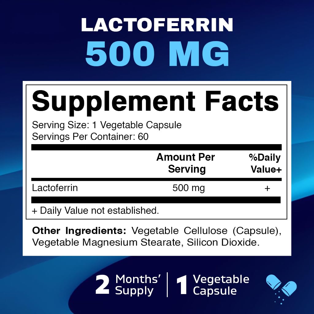 Vitamatic Lactoferrin 500mg – 60 Vegetable Capsules Promotes Healthy Immune Function