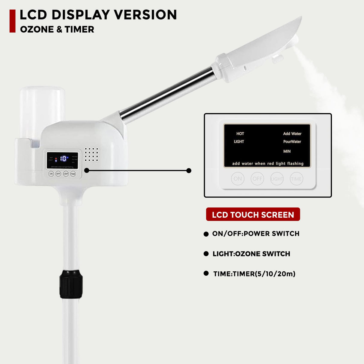 Hovinke Professional Facial Steamer On Wheels for Esthetician, Touch Screen Vaporizador Facial Steamer with Hot Mist&Timer Function, Spa and Home Use