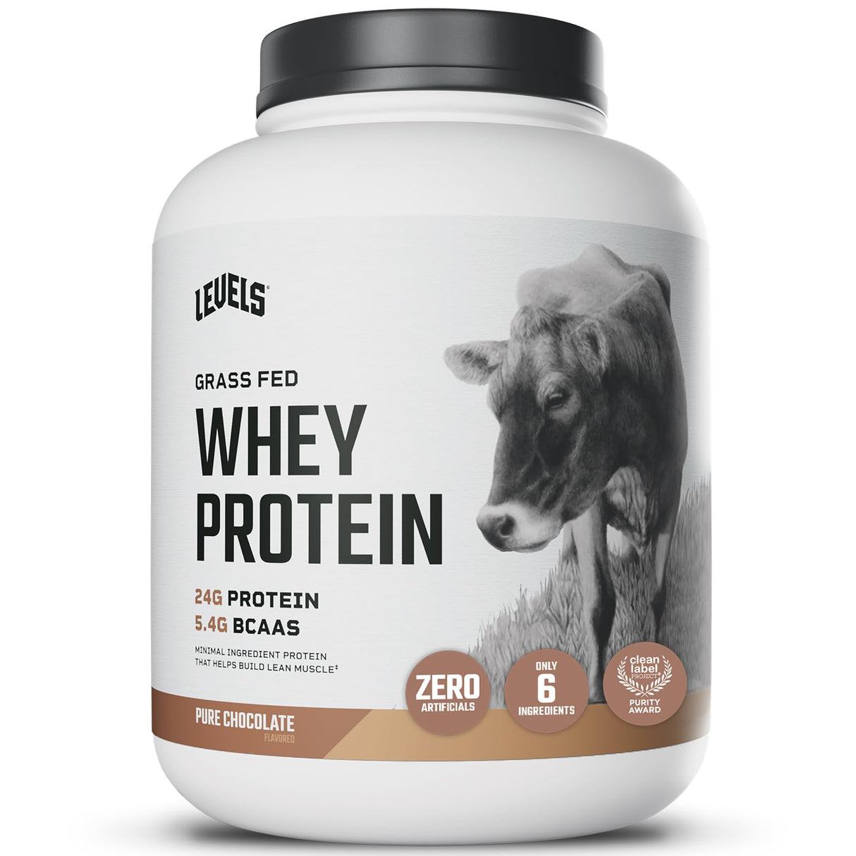 Levels Grass Fed Whey Protein Powder, No Artificials, 24G of Protein, Pure Chocolate, 5LB