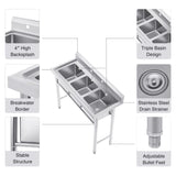 WILPREP NSF Stainless Steel 3 Compartment Commercial Sink 11x10x10 Inch Basins, Kitche Station Utility Sink for Restaurant Bar Home Laundry Room Garage
